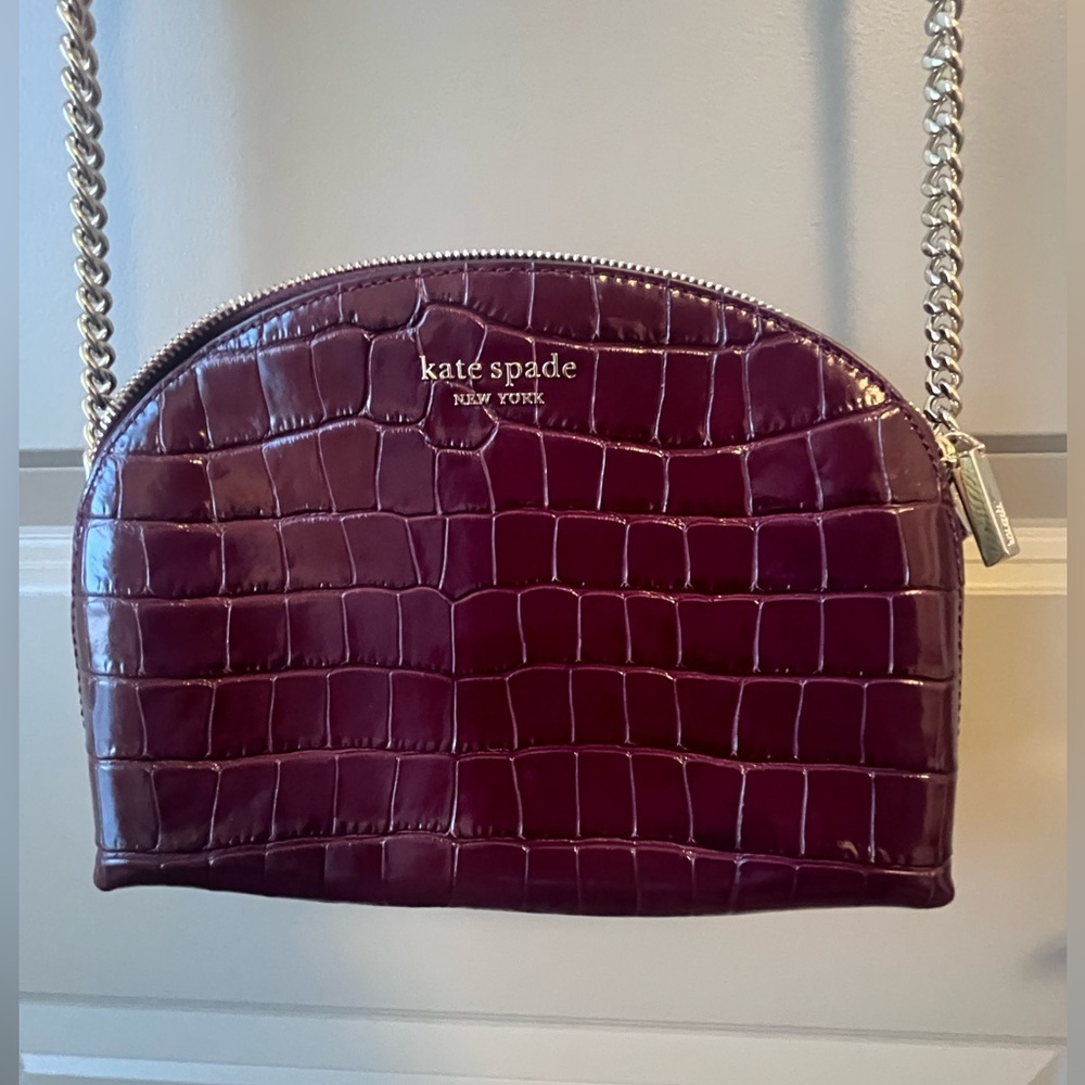 Kate Spade Spencer Croc Embossed Leather Double-zip Dome Crossbody (burgundy)